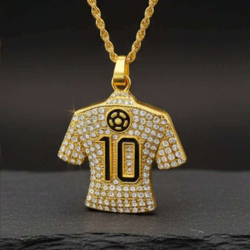 GOAL KING 10 - GOLDEN - 45mm Pure Titanium Steel Pendant with 27inch Twisted 4mm Golden Chain for Men & Boys — SS Pendant/ Necklace for Men | THE MEN THING