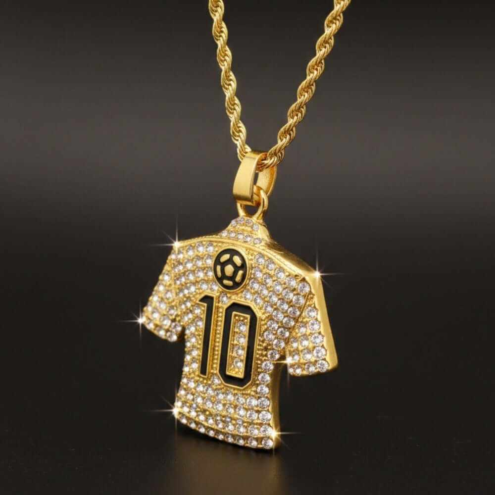 GOAL KING 10 - GOLDEN - 45mm Pure Titanium Steel Pendant with 27inch Twisted 4mm Golden Chain for Men & Boys — SS Pendant/ Necklace for Men | THE MEN THING