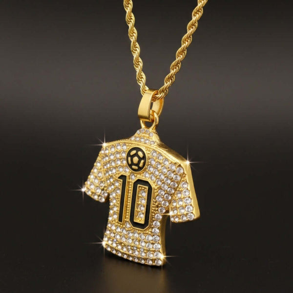 GOAL KING 10 - GOLDEN - 45mm Pure Titanium Steel Pendant with 27inch Twisted 4mm Golden Chain for Men & Boys