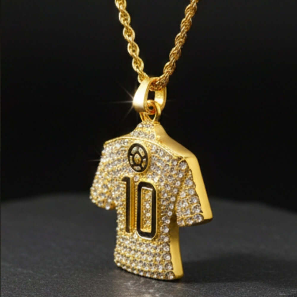 GOAL KING 10 - GOLDEN - 45mm Pure Titanium Steel Pendant with 27inch Twisted 4mm Golden Chain for Men & Boys — SS Pendant/ Necklace for Men | THE MEN THING