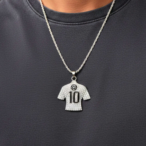 GOAL KING 10 - STEEL - 45mm Pure Titanium Steel Pendant with 27inch Twisted 4mm Chain for Men & Boys