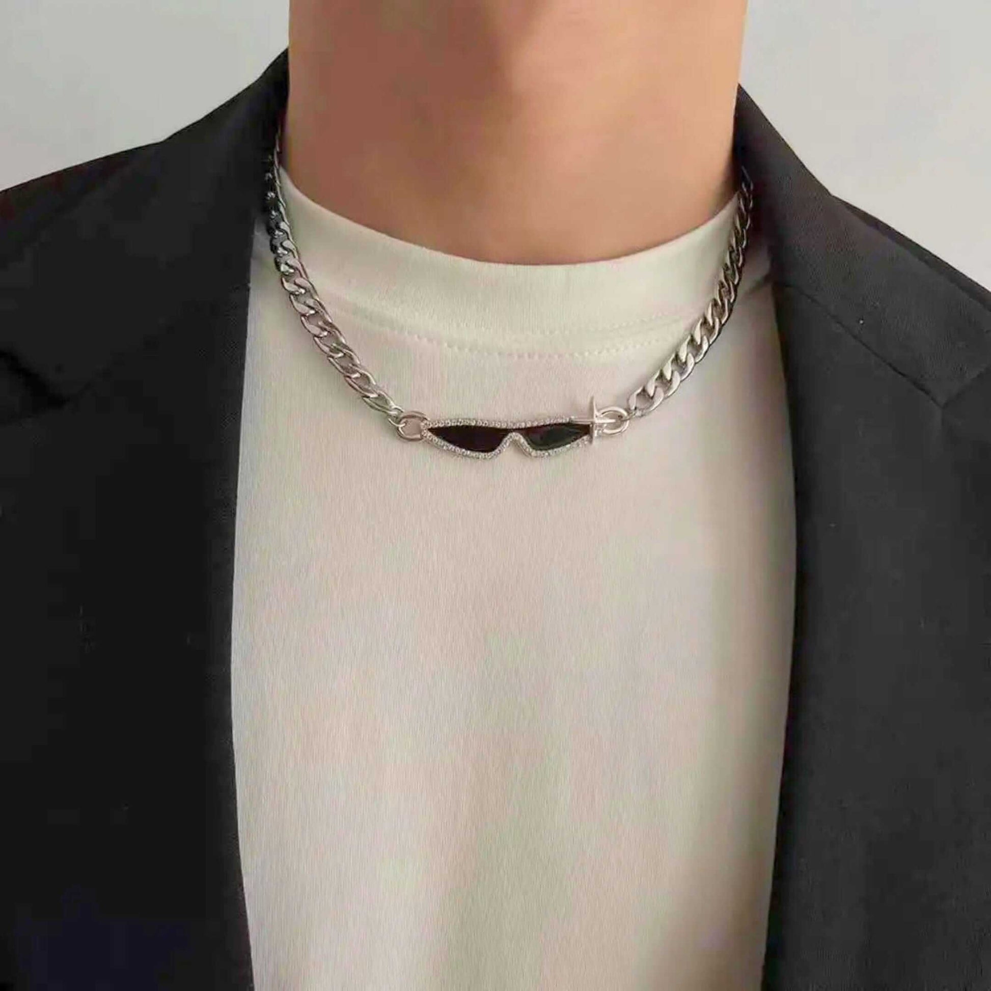 GOGGLES - 10mm Titanium Steel Pendant with 17 to 19inch Adjustable Curb 5mm Chain for Men & Boys — SS Pendant/ Necklace for Men | THE MEN THING