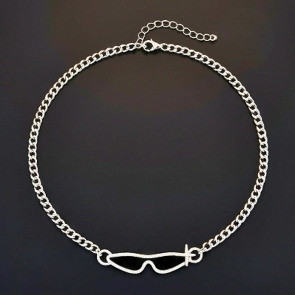 GOGGLES - 10mm Titanium Steel Pendant with 17 to 19inch Adjustable Curb 5mm Chain for Men & Boys