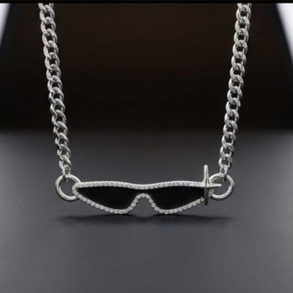 GOGGLES - 10mm Titanium Steel Pendant with 17 to 19inch Adjustable Curb 5mm Chain for Men & Boys — SS Pendant/ Necklace for Men | THE MEN THING