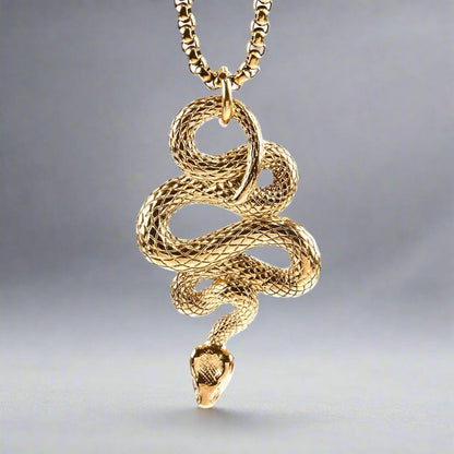 GOLD GUARDIAN SNAKE - Pure Titanium Steel Pendant with 24inch Round Box Chain for Men & Boys - THE MEN THING