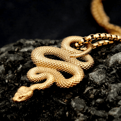 GOLD GUARDIAN SNAKE - Pure Titanium Steel Pendant with 24inch Round Box Chain for Men & Boys - THE MEN THING