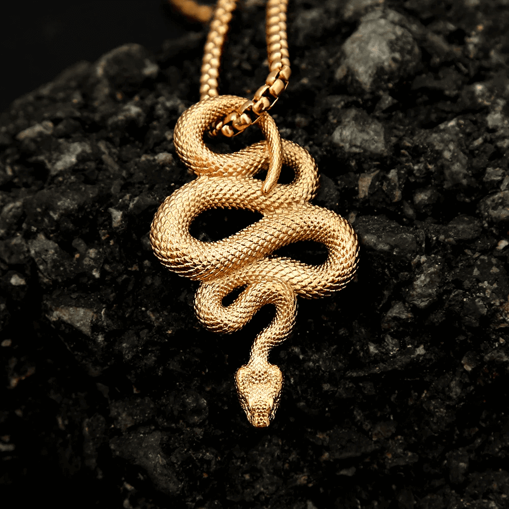 GOLD GUARDIAN SNAKE - Pure Titanium Steel Pendant with 24inch Round Box Chain for Men & Boys - THE MEN THING