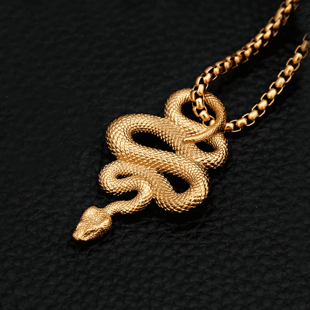 GOLD GUARDIAN SNAKE - Pure Titanium Steel Pendant with 24inch Round Box Chain for Men & Boys - THE MEN THING