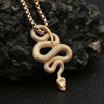 GOLD GUARDIAN SNAKE - Pure Titanium Steel Pendant with 24inch Round Box Chain for Men & Boys - THE MEN THING