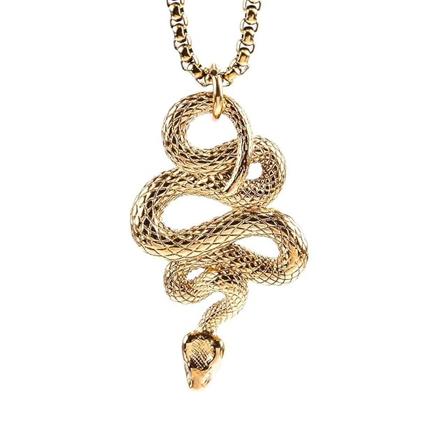 GOLD GUARDIAN SNAKE - Pure Titanium Steel Pendant with 24inch Round Box Chain for Men & Boys - THE MEN THING