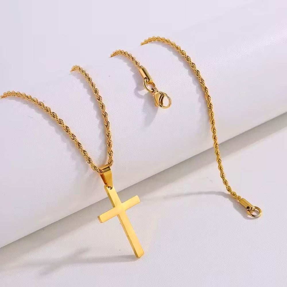 GOLDEN AURUM CROSS - 26mm Titanium Steel Pendant with 23inch Twisted Rope 4mm Chain for Men & Boys - THE MEN THING