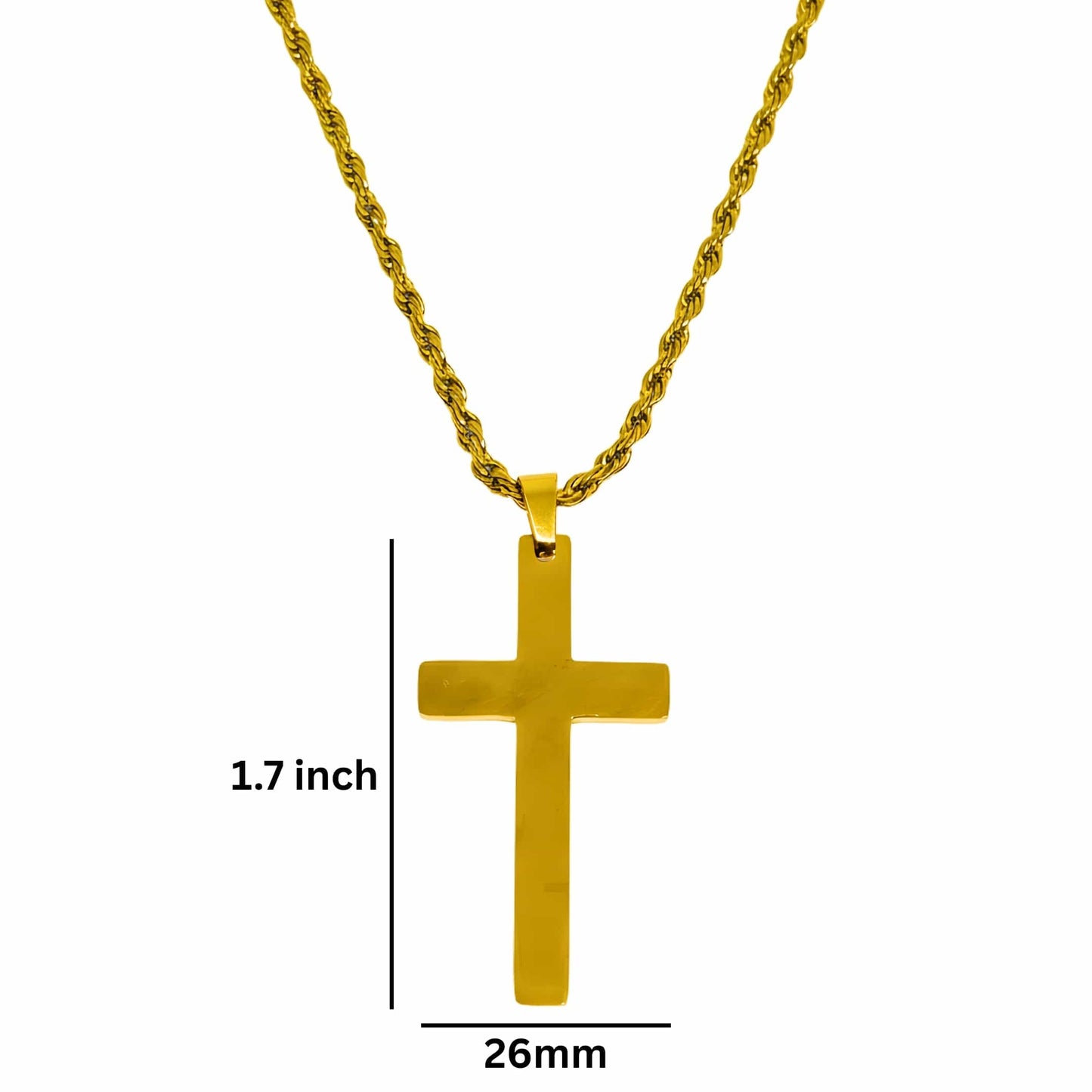 GOLDEN AURUM CROSS - 26mm Titanium Steel Pendant with 23inch Twisted Rope 4mm Chain for Men & Boys - THE MEN THING