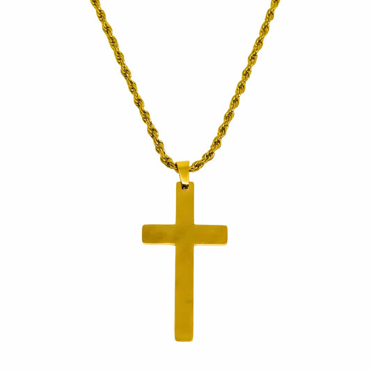 GOLDEN AURUM CROSS - 26mm Titanium Steel Pendant with 23inch Twisted Rope 4mm Chain for Men & Boys - THE MEN THING