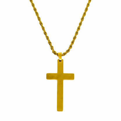 GOLDEN AURUM CROSS - 26mm Titanium Steel Pendant with 23inch Twisted Rope 4mm Chain for Men & Boys - THE MEN THING