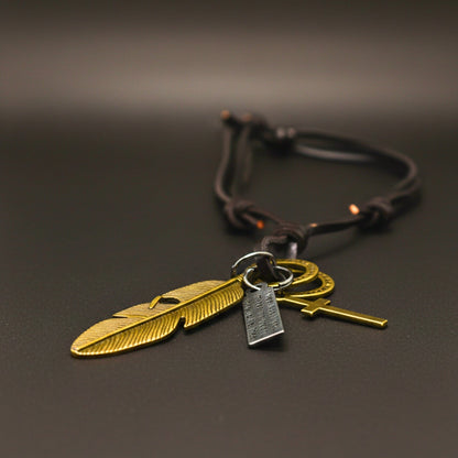 GOLDEN FEATHER OF FAITH – 2-Inch Pure Stainless Steel Pendant with Adjustable Leather Rope for Men & Boys - THE MEN THING
