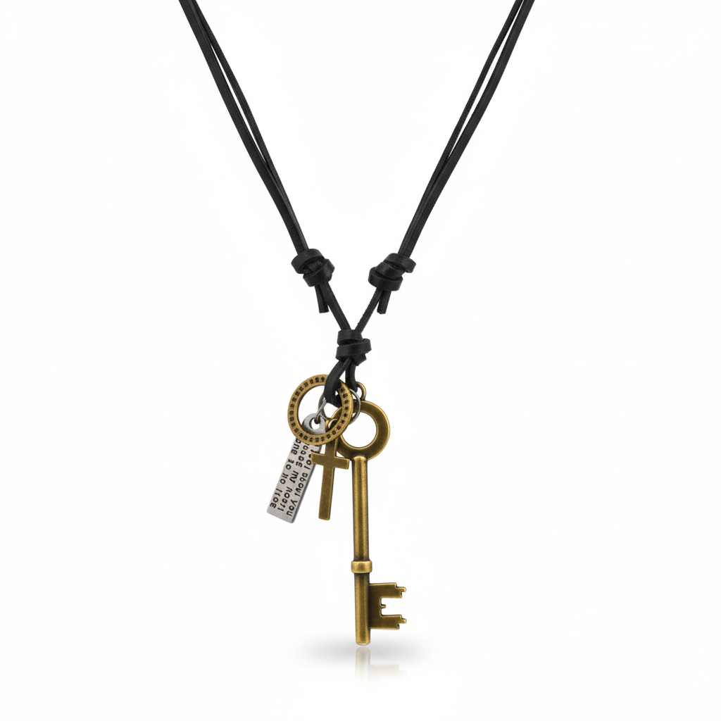 GOLDEN KEY OF FAITH – 2.5-Inch Pure Stainless Steel Pendant with Adjustable Leather Rope for Men & Boys - THE MEN THING