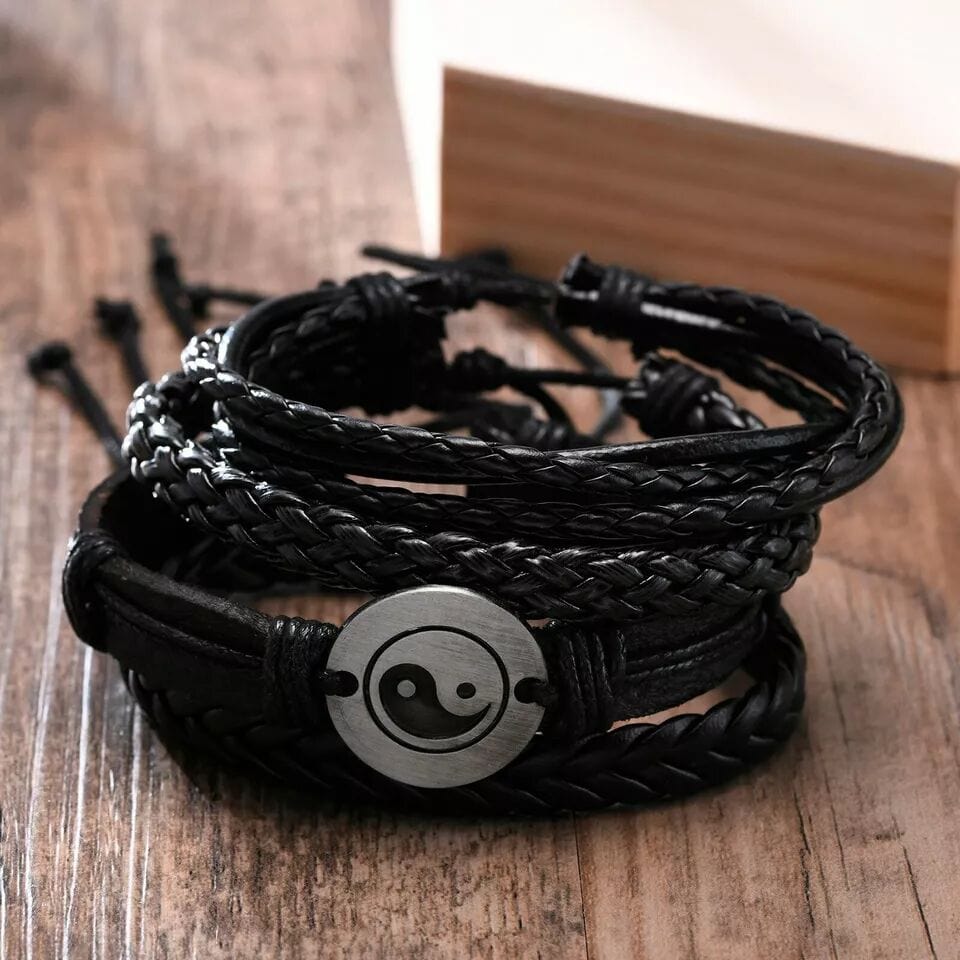 GOLIATH KNOT -  5 Pcs Genuine Braided Leather Bracelet Set for Men & Boys (8 inch) - THE MEN THING