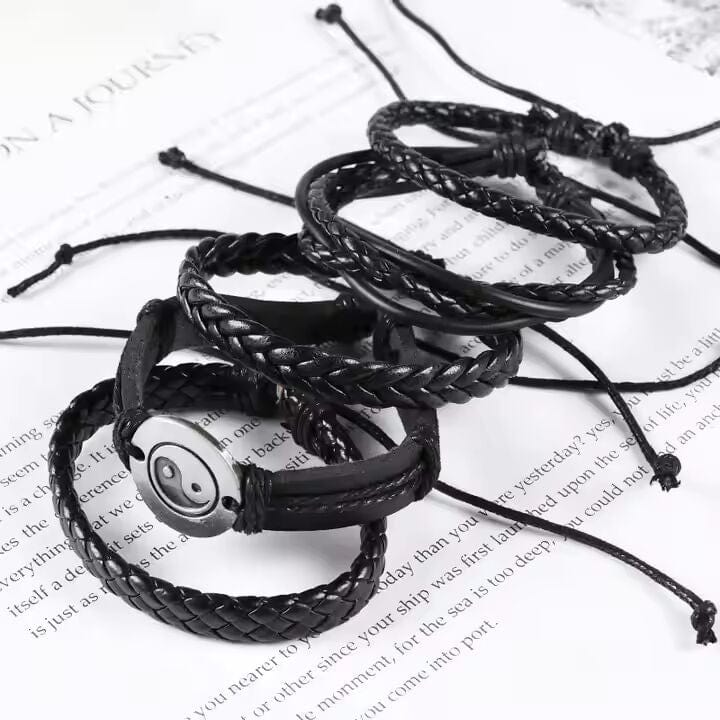 GOLIATH KNOT -  5 Pcs Genuine Braided Leather Bracelet Set for Men & Boys (8 inch) - THE MEN THING