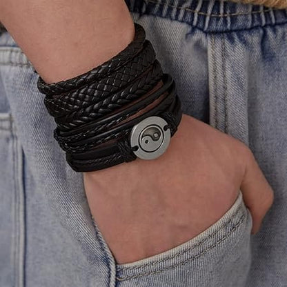 GOLIATH KNOT -  5 Pcs Genuine Braided Leather Bracelet Set for Men & Boys (8 inch) - THE MEN THING