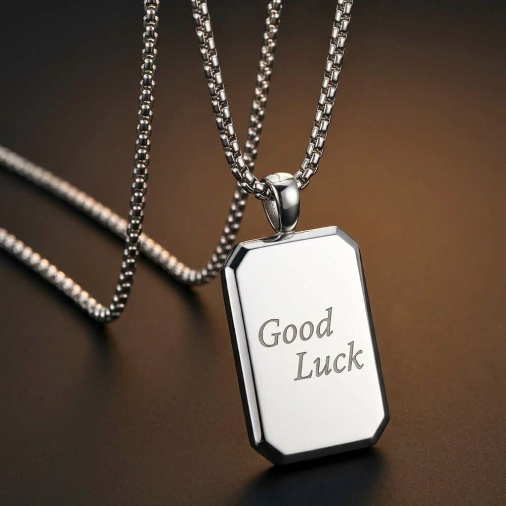 GOOD LUCK DOG TAG - 21mm Pure Titanium Steel Pendant with 23inch Round Box 4mm Chain for Men & Boys — SS Pendant/ Necklace for Men | THE MEN THING