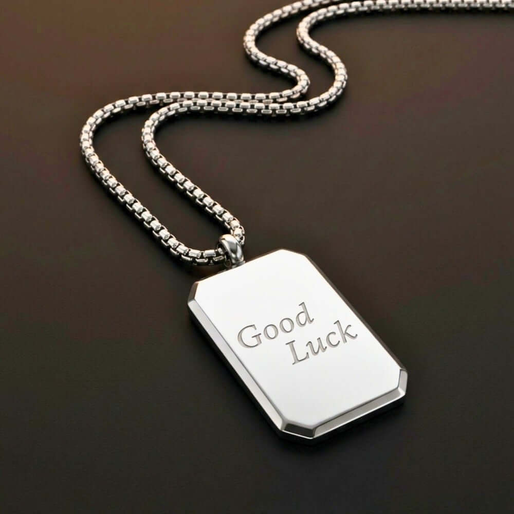 GOOD LUCK DOG TAG - 21mm Pure Titanium Steel Pendant with 23inch Round Box 4mm Chain for Men & Boys — SS Pendant/ Necklace for Men | THE MEN THING