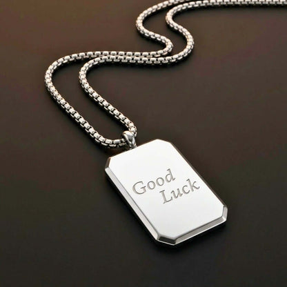 GOOD LUCK DOG TAG - 21mm Pure Titanium Steel Pendant with 23inch Round Box 4mm Chain for Men & Boys — SS Pendant/ Necklace for Men | THE MEN THING
