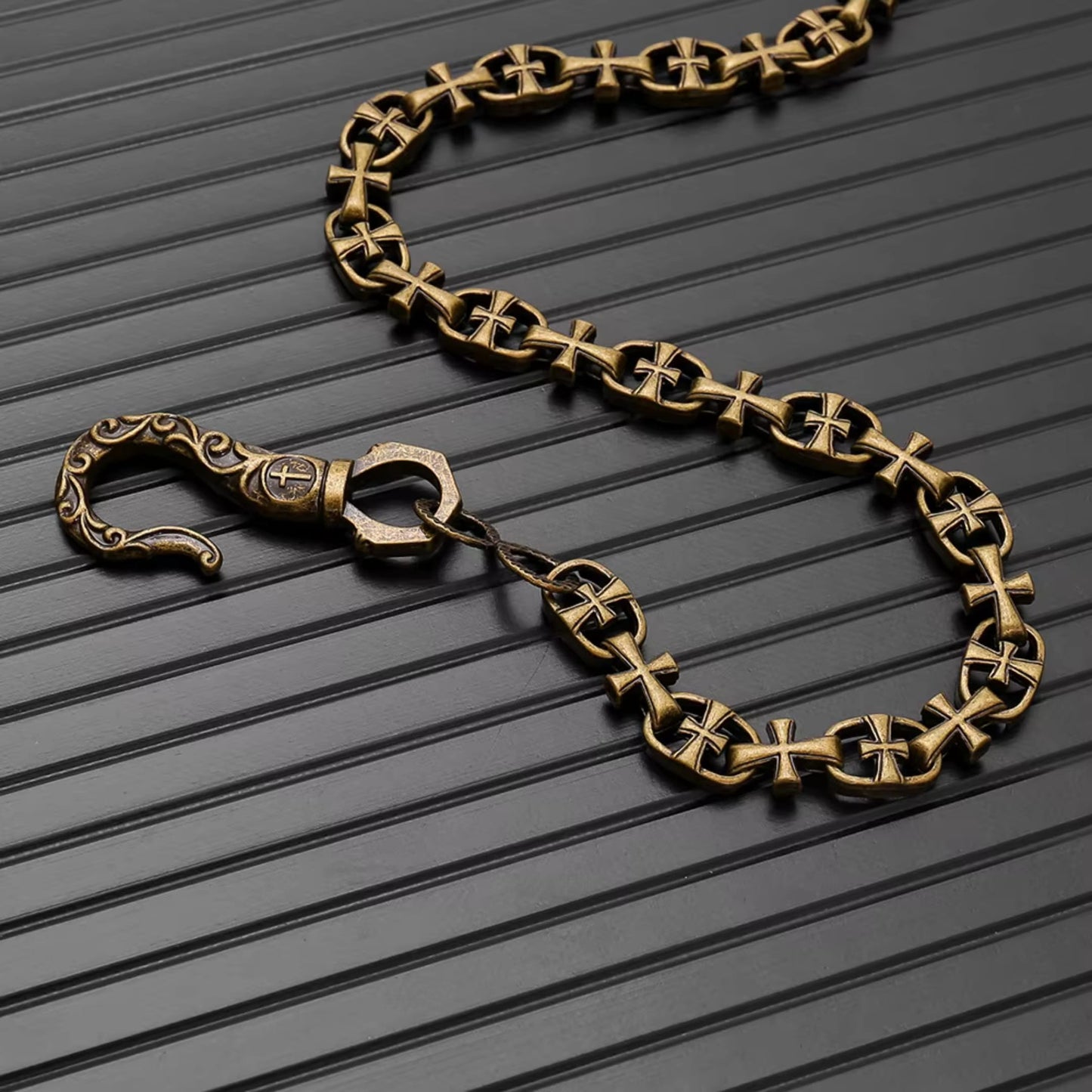 GOTHIC CROSS - Antique Bronze13mm Titanium Steel Heavy Biker Chain for Jeans with Lobster Clasps for Men & Boys - 20 inch - THE MEN THING