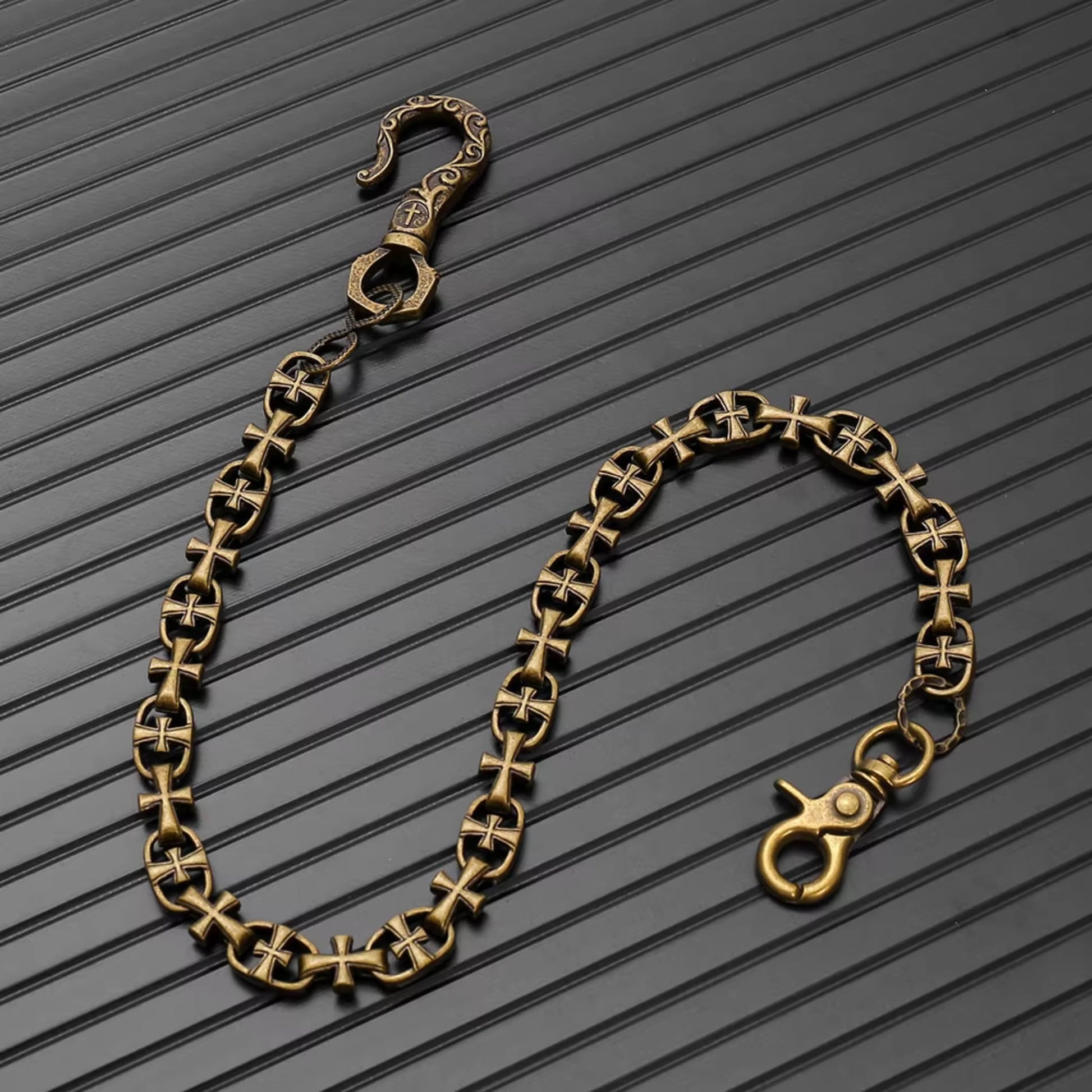GOTHIC CROSS - Antique Bronze13mm Titanium Steel Heavy Biker Chain for Jeans with Lobster Clasps for Men & Boys - 20 inch - THE MEN THING