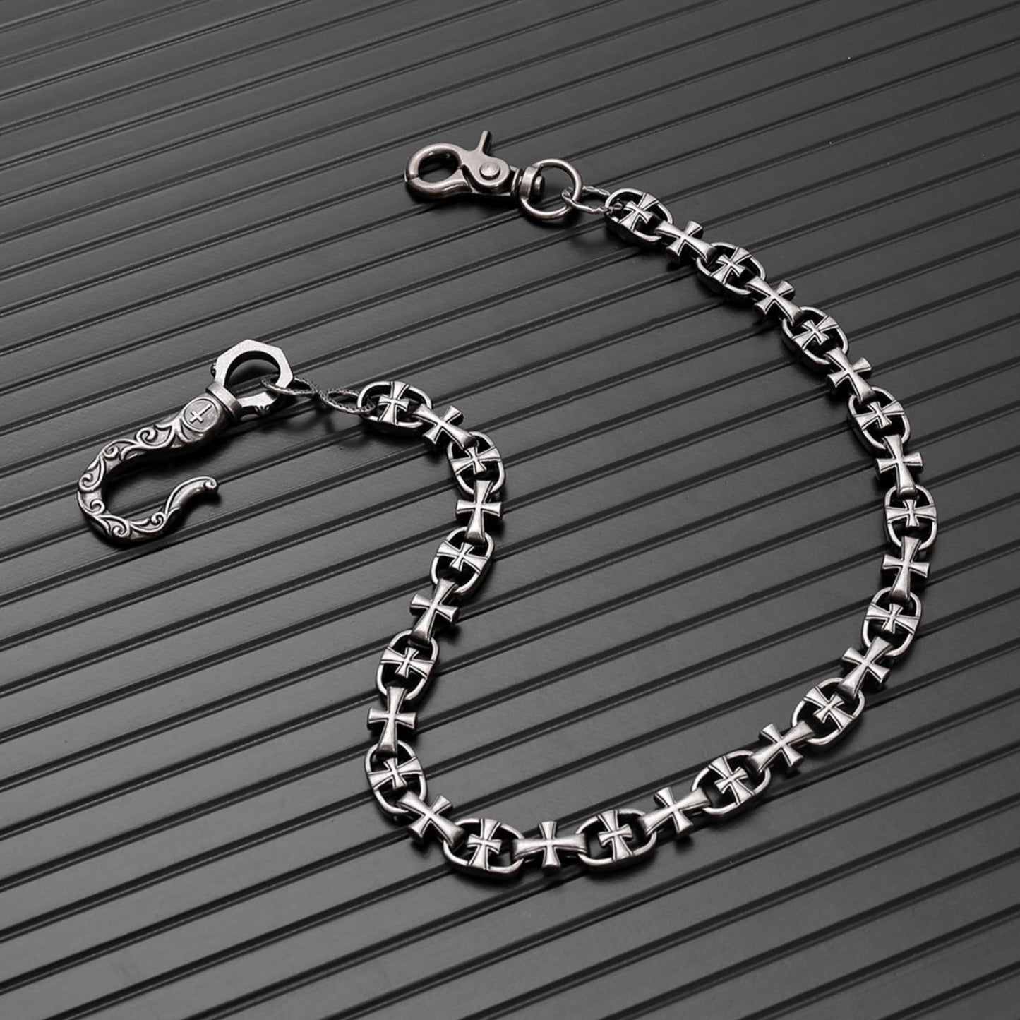 GOTHIC CROSS - Antique Steel 13mm Titanium Steel Heavy Biker Chain for Jeans with Lobster Clasps for Men & Boys - 20 inch - THE MEN THING