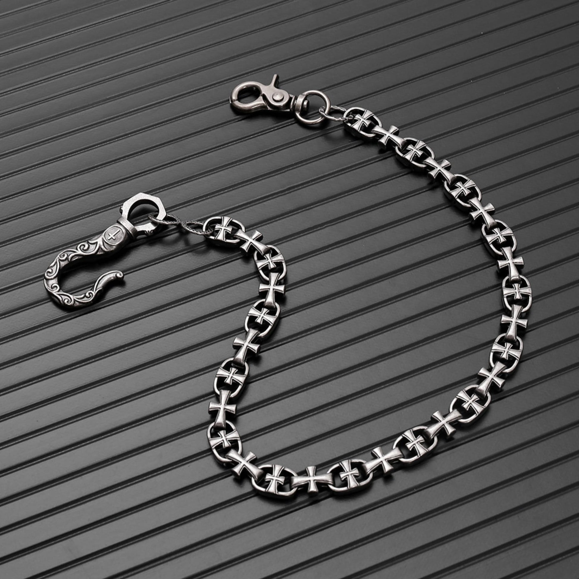 GOTHIC CROSS - Antique Steel 13mm Titanium Steel Heavy Biker Chain for Jeans with Lobster Clasps for Men & Boys - 20 inch - THE MEN THING