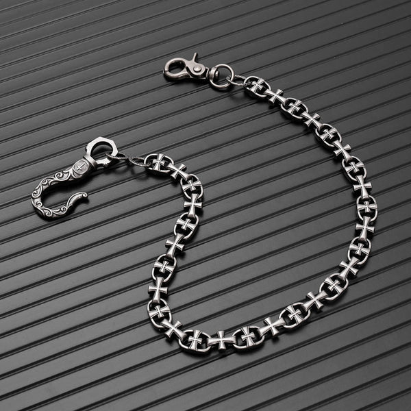 GOTHIC CROSS - Antique Steel 13mm Titanium Steel Heavy Biker Chain for Jeans with Lobster Clasps for Men & Boys - 20 inch