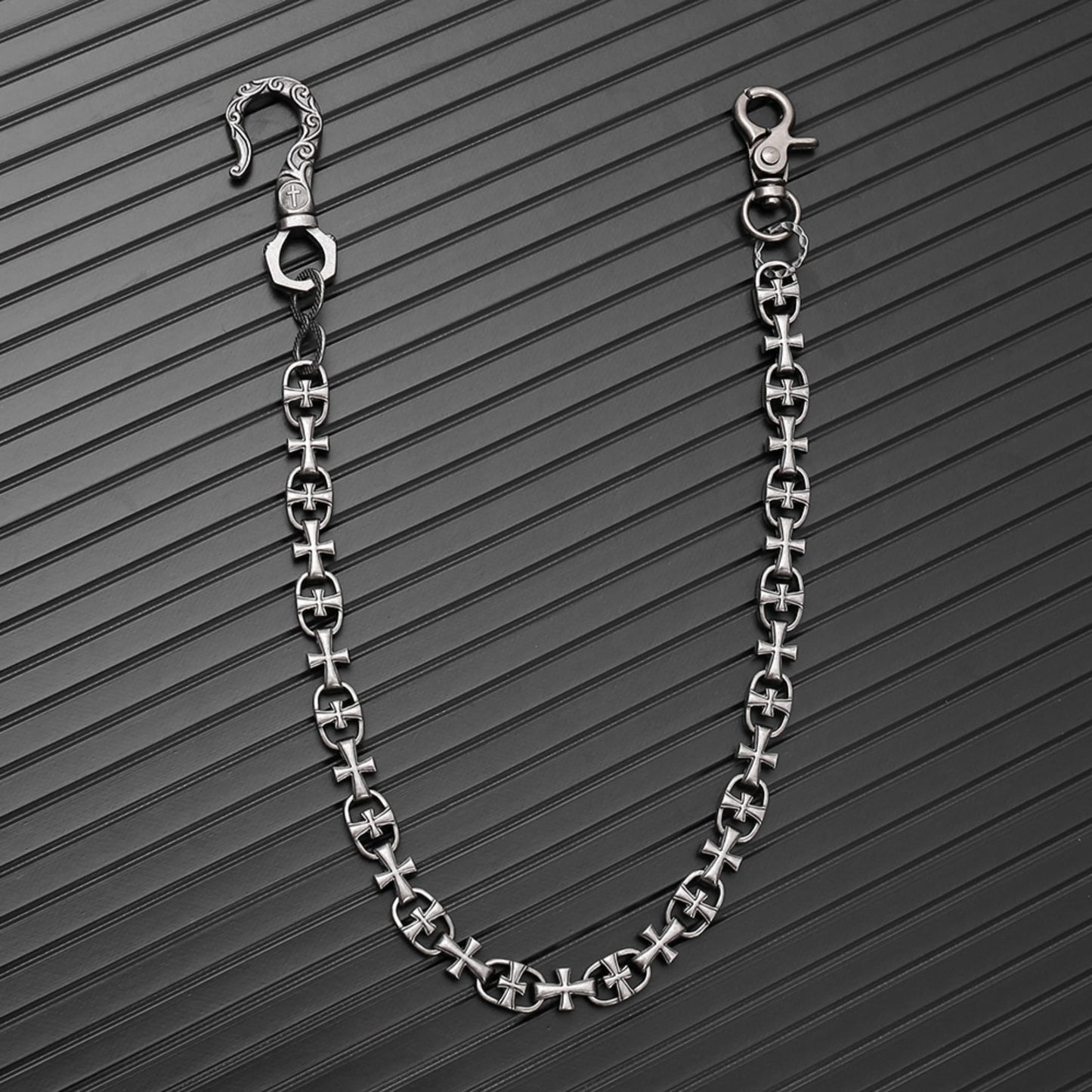 GOTHIC CROSS - Antique Steel 13mm Titanium Steel Heavy Biker Chain for Jeans with Lobster Clasps for Men & Boys - 20 inch - THE MEN THING