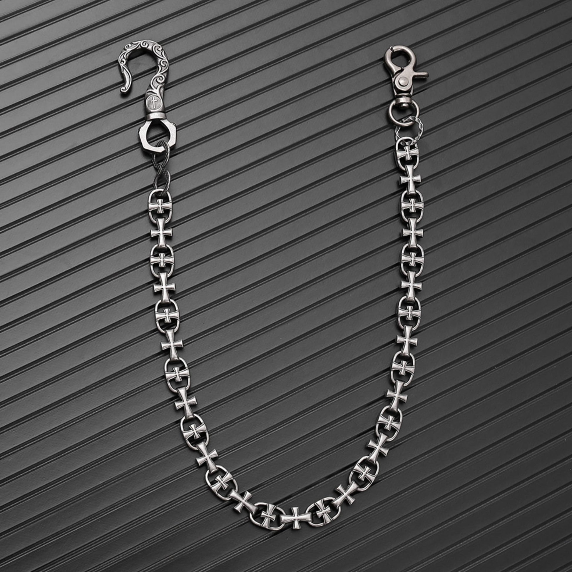 GOTHIC CROSS - Antique Steel 13mm Titanium Steel Heavy Biker Chain for Jeans with Lobster Clasps for Men & Boys - 20 inch - THE MEN THING