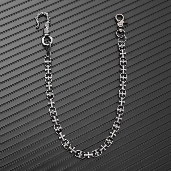 GOTHIC CROSS - Antique Steel 13mm Titanium Steel Heavy Biker Chain for Jeans with Lobster Clasps for Men & Boys - 20 inch