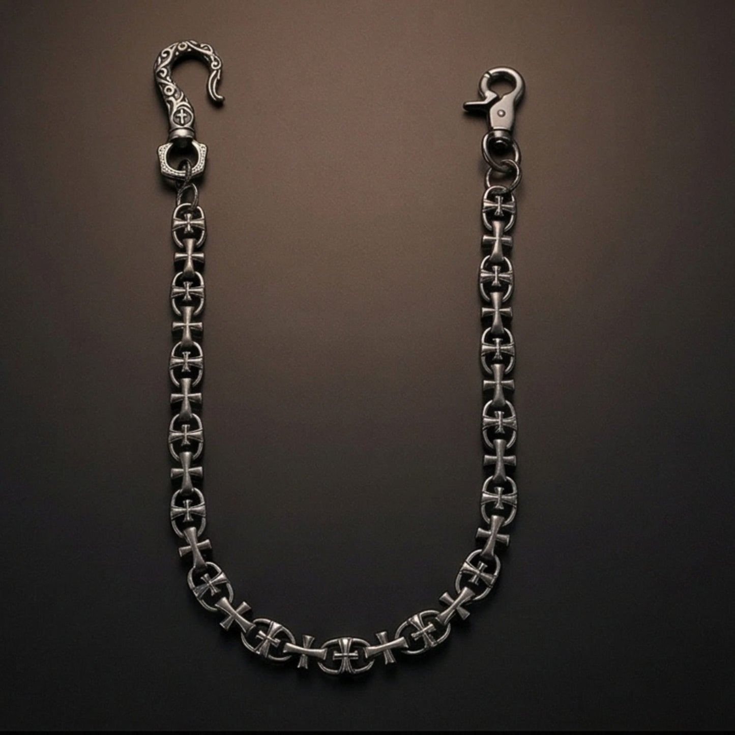 GOTHIC CROSS - Antique Steel 13mm Titanium Steel Heavy Biker Chain for Jeans with Lobster Clasps for Men & Boys - 20 inch - THE MEN THING