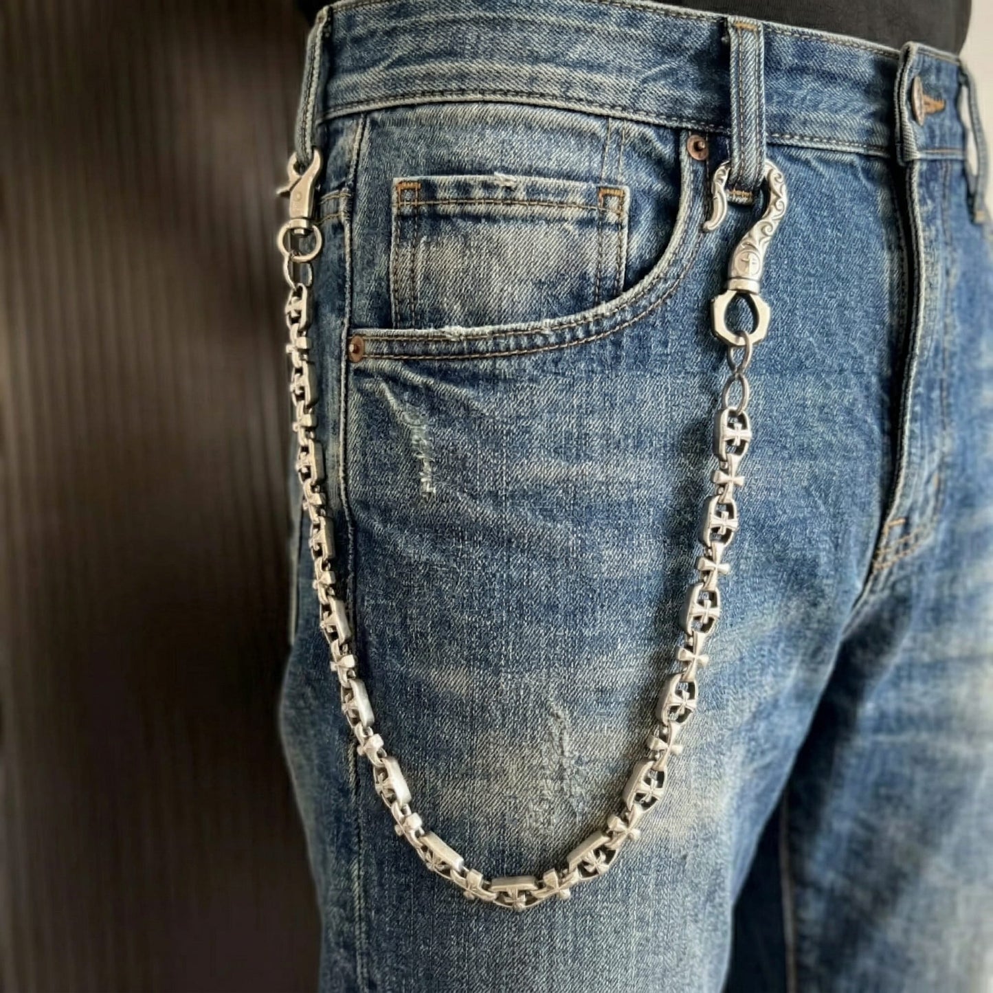 GOTHIC CROSS - Antique Steel 13mm Titanium Steel Heavy Biker Chain for Jeans with Lobster Clasps for Men & Boys - 20 inch - THE MEN THING