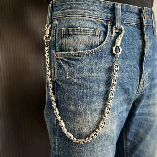 GOTHIC CROSS - Antique Steel 13mm Titanium Steel Heavy Biker Chain for Jeans with Lobster Clasps for Men & Boys - 20 inch - THE MEN THING