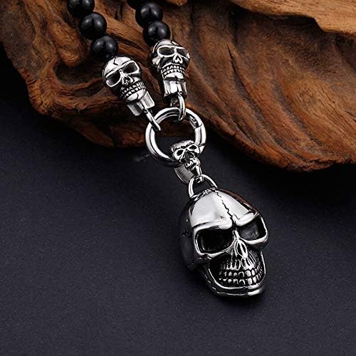 GOTHIC SKULL - Premium Titanium Steel Pendant - 8mm Black Natural Onyx Beads - 24inch Chain for Men & Boys - THE MEN THING