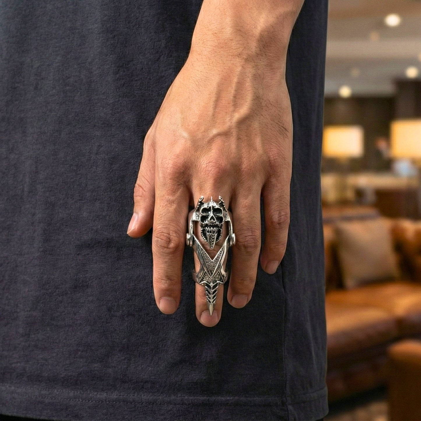 GOTHICKULL - Gothic Skull Knuckle Adjustable joint Full Finger Ring for Men & Boys - THE MEN THING