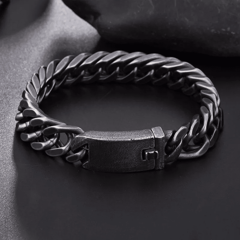 GRAVITAS LINK - 11.5mm Pure Black Titanium Steel Bracelet with Push Button Clasp for Men & Boy (8 inch) - THE MEN THING