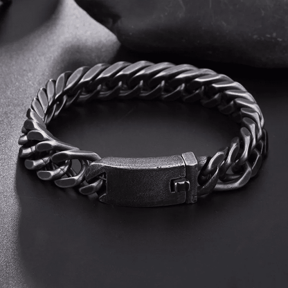 GRAVITAS LINK - 11.5mm Pure Black Titanium Steel Bracelet with Push Button Clasp for Men & Boy (8 inch) - THE MEN THING