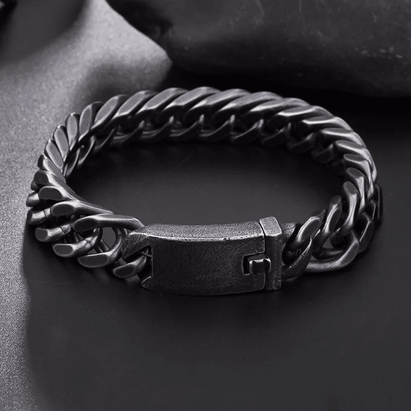 GRAVITAS LINK - 11.5mm Pure Black Titanium Steel Bracelet with Push Button Clasp for Men & Boy (8 inch)