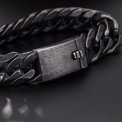 GRAVITAS LINK - 11.5mm Pure Black Titanium Steel Bracelet with Push Button Clasp for Men & Boy (8 inch) - THE MEN THING