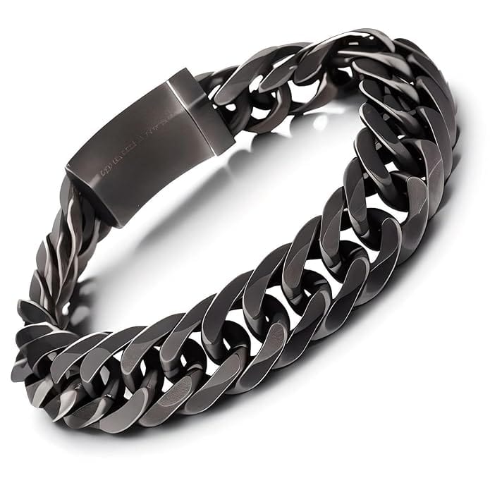GRAVITAS LINK - 11.5mm Pure Black Titanium Steel Bracelet with Push Button Clasp for Men & Boy (8 inch) - THE MEN THING