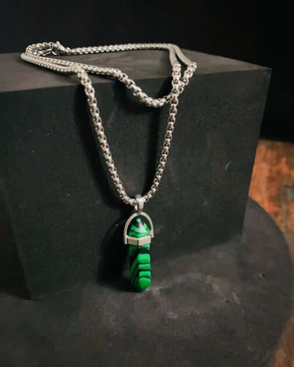 GREEN LAVA WARRIOR - Spanish Style Neckware with  Pure Stainless Steel 24inch Chain for Men- Round Box Chain & Pendant for Men & Boy - THE MEN THING