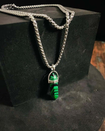 GREEN LAVA WARRIOR - Spanish Style Neckware with  Pure Stainless Steel 24inch Chain for Men- Round Box Chain & Pendant for Men & Boy - THE MEN THING
