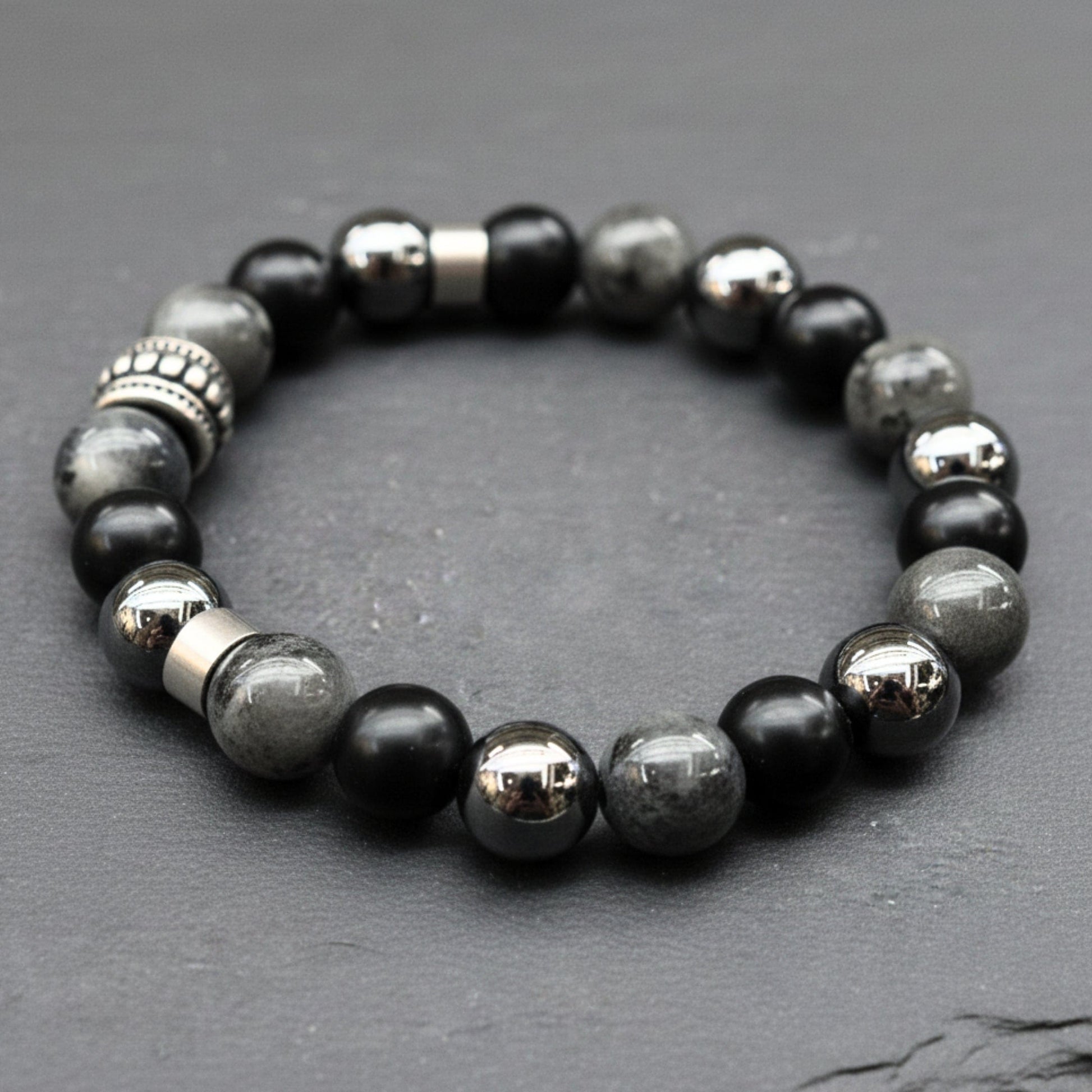 GREYHAWK - 12mm Beads Bracelet with Natural Stone - Adjustable Bracelet — Bead Bracelet for Men | THE MEN THING