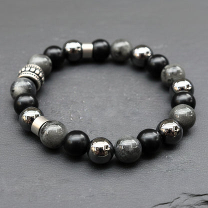 GREYHAWK - 12mm Beads Bracelet with Natural Stone - Adjustable Bracelet — Bead Bracelet for Men | THE MEN THING