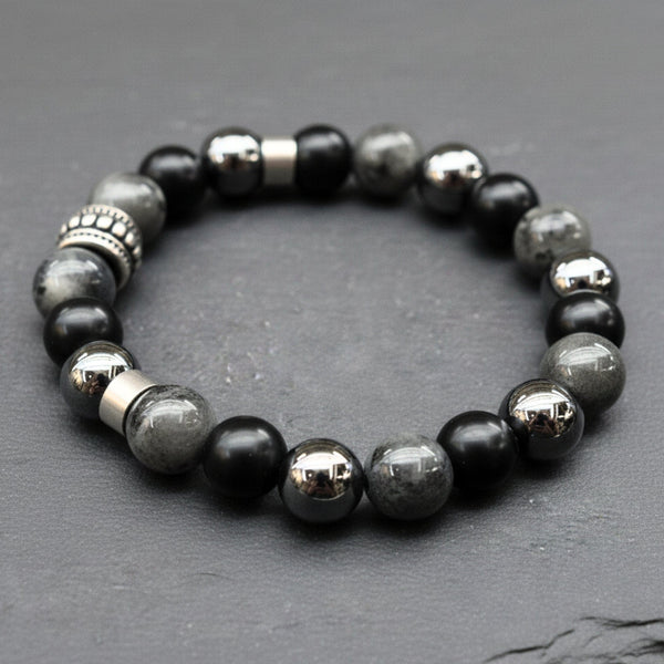 GREYHAWK - 12mm Beads Bracelet with Natural Stone - Adjustable Bracelet