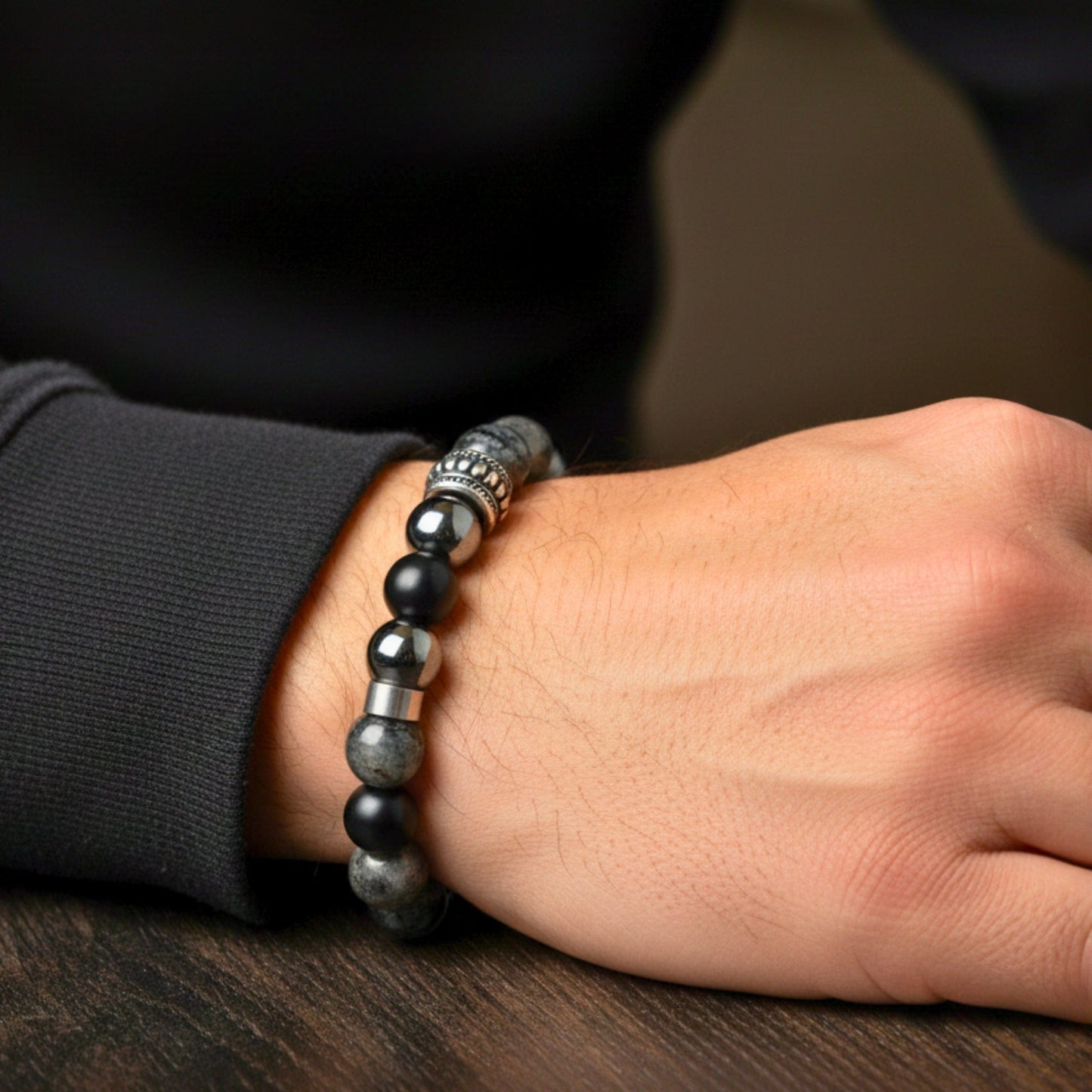 GREYHAWK - 12mm Beads Bracelet with Natural Stone - Adjustable Bracelet — Bead Bracelet for Men | THE MEN THING